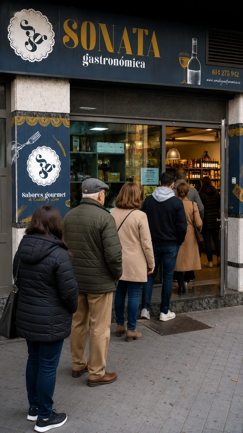 Clientes esperando en la puerta de Sonata Gastronómica
